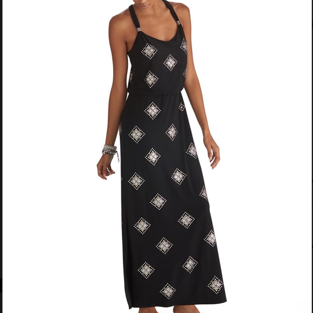 WHBM STUDDED BLOUSON MAXI DRESS